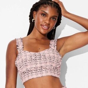 Wild Fable Women's Tweed‎ Bouclé Crop Top Pink Preppy Coquette Y2K Soft Girl 90s